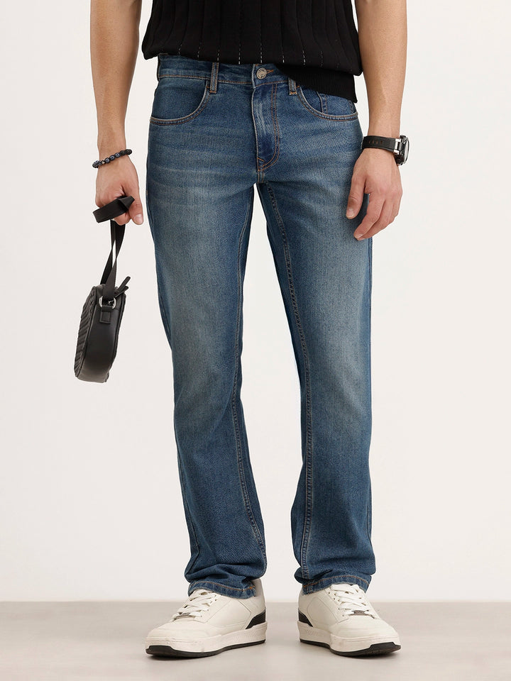 Faded Straight Fit Denim Jeans | Light Blue