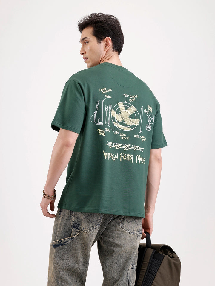 Classic Back Printed Oversized T-Shirt   |  Dark Green