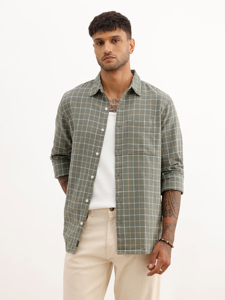 Checkered Slim Fit Full Sleeve Shirt | Olive