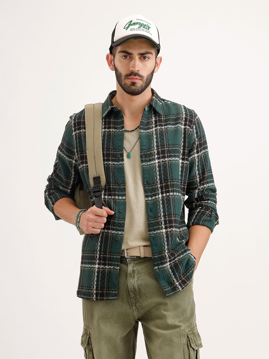 Textured Regular Fit Shirt | Dark Green