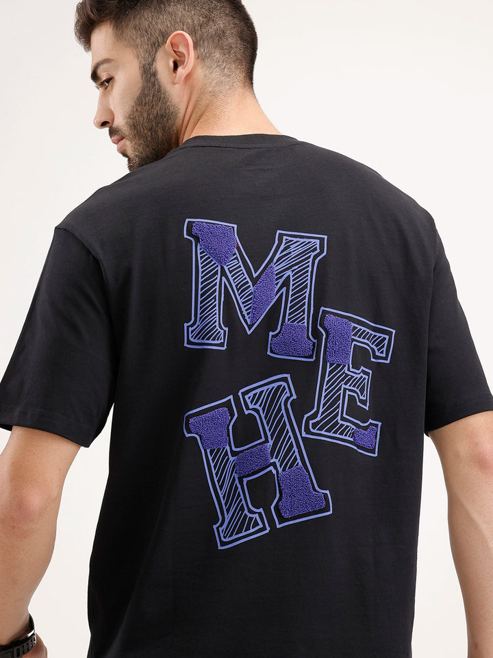 Oversized Embrodered Patch Detail T-Shirt | Black