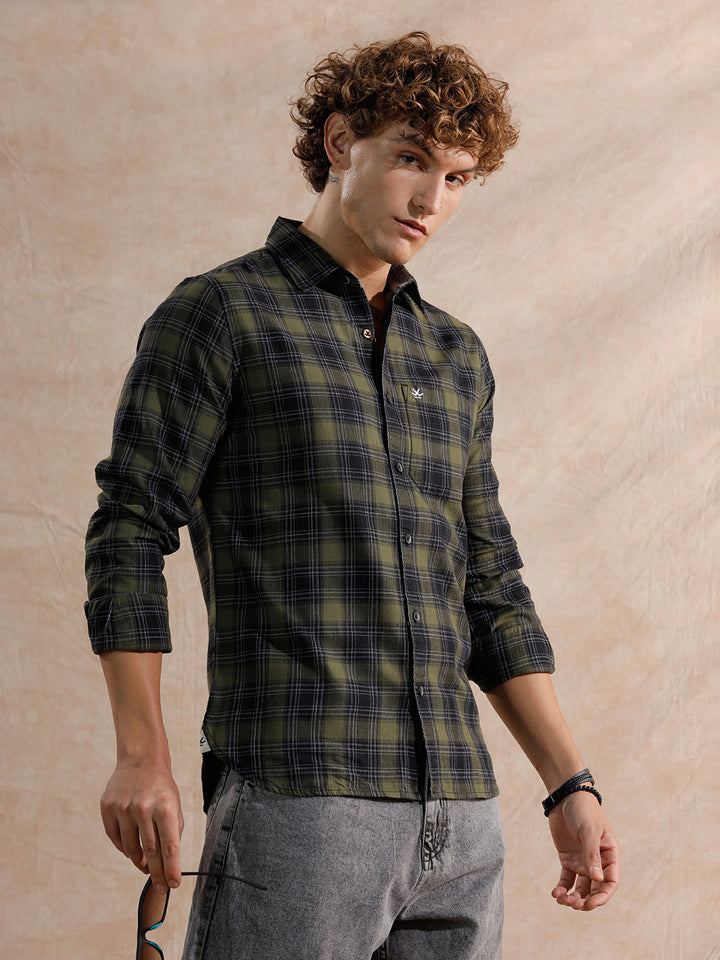 Tonal Herringbone Checked Fit Shirt | Green
