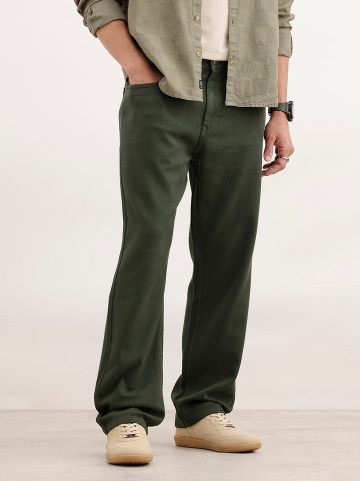 Solid Anti Fit Denim Jeans | Olive