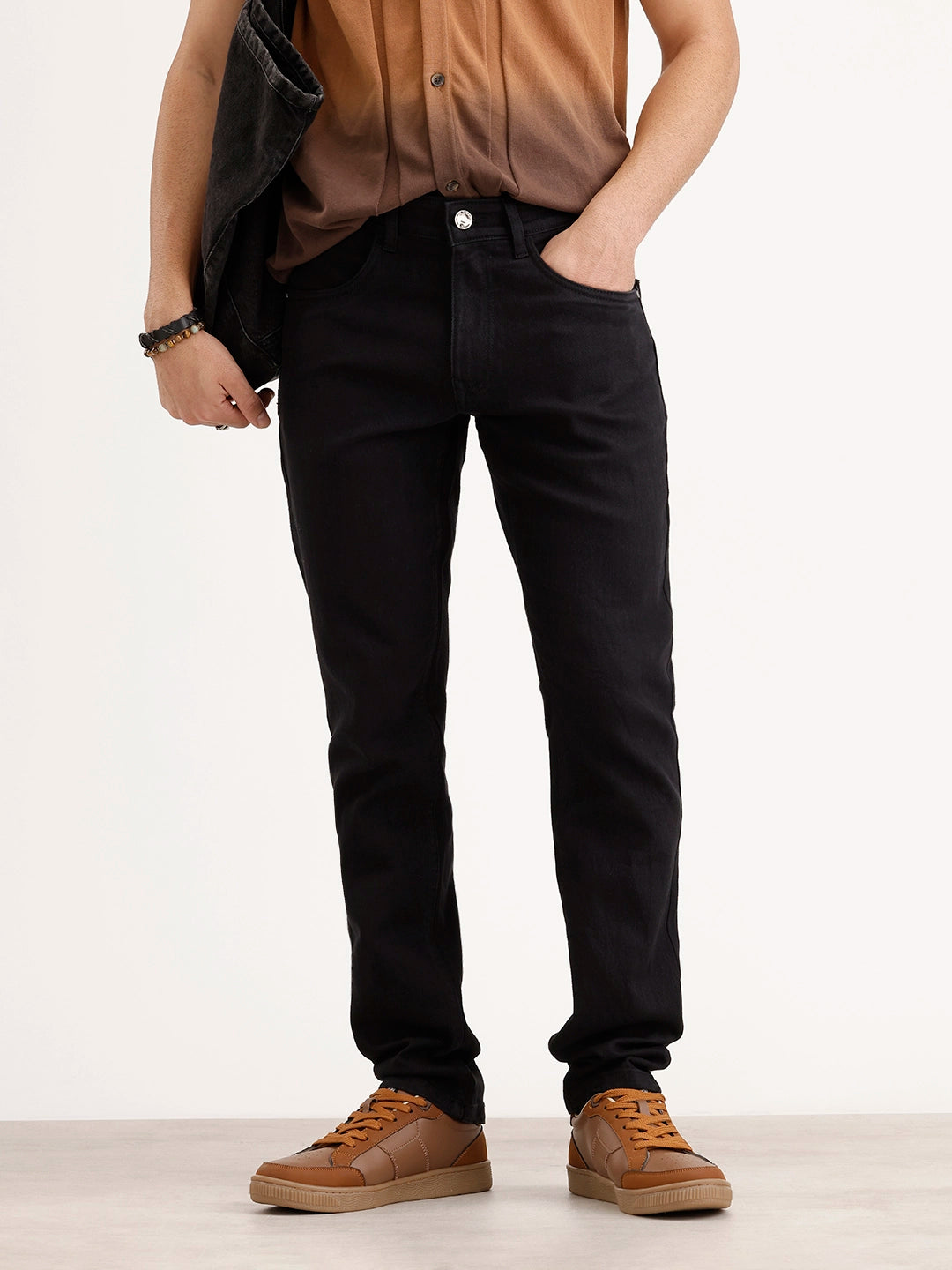 Solid Slim Fit Denim Jeans | Black