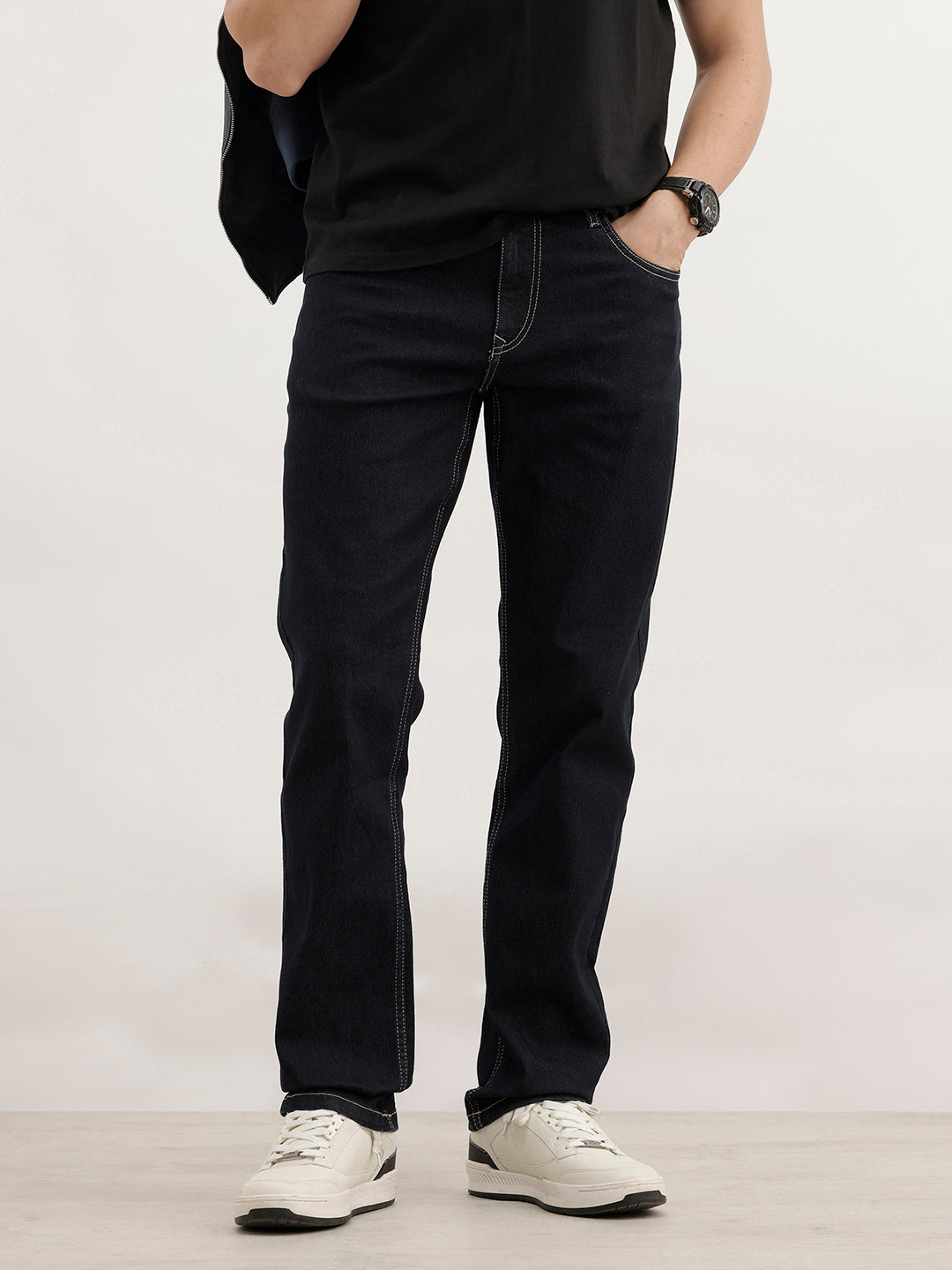 Straight Fit Solid Denim Jeans  | Dark Blue