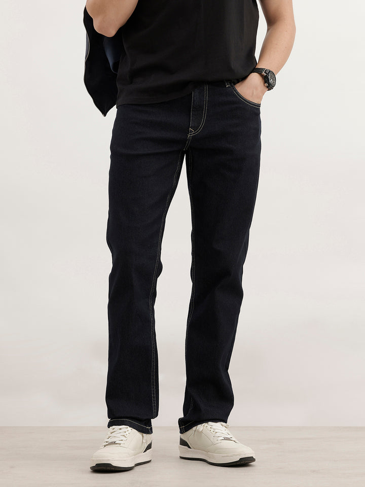 Straight Fit Solid Denim Jeans  | Dark Blue