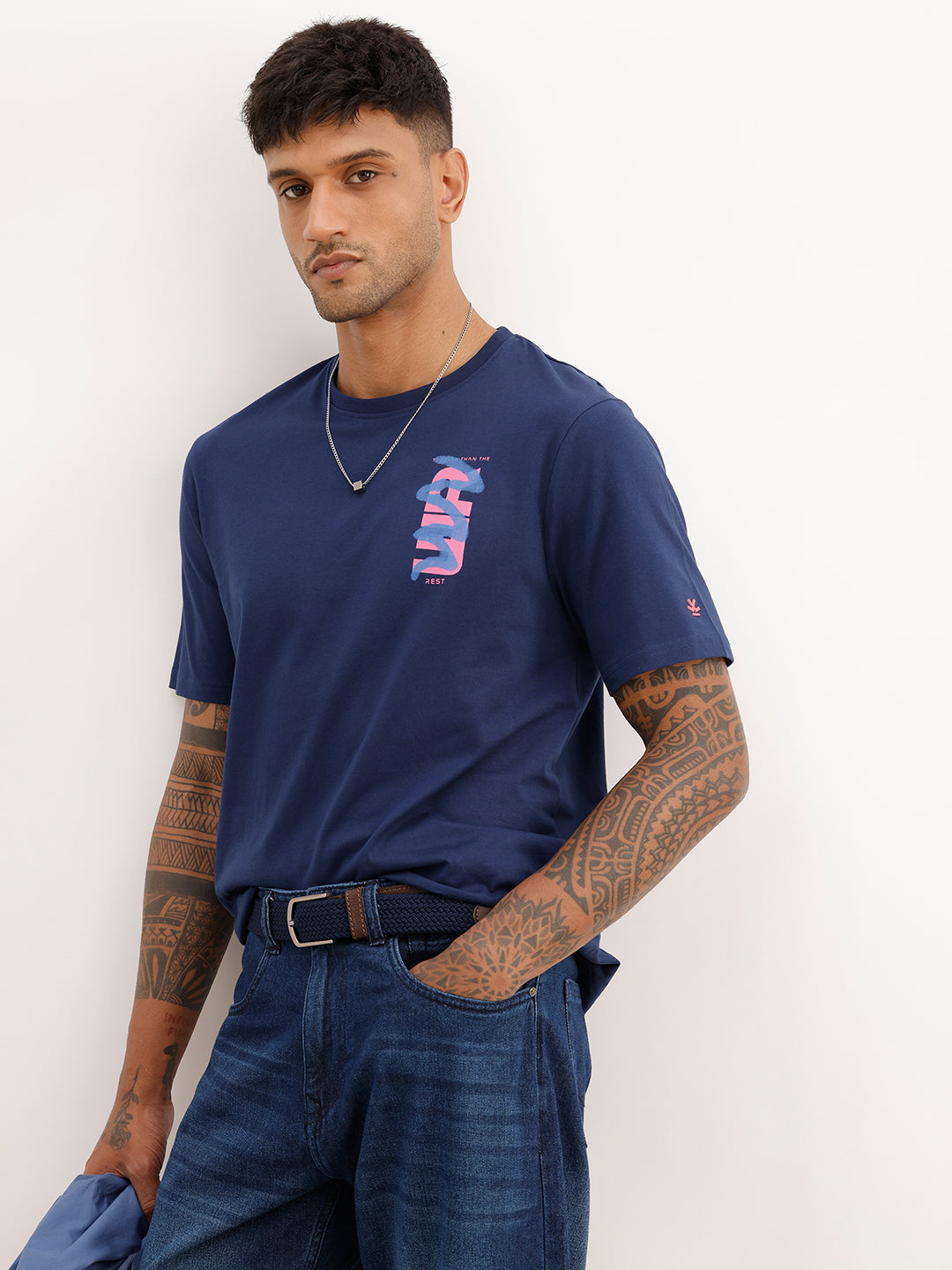 Comfort Fit Placement Printed T-Shirt | Blue