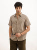 Solid Slim Fit Half Sleeve Shirt | Light Brown
