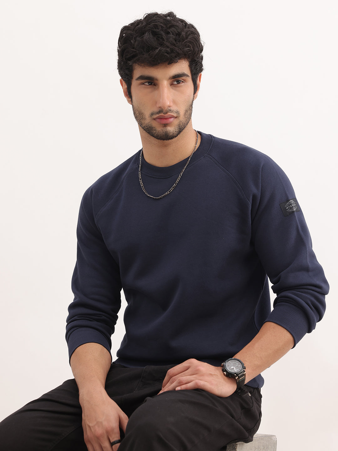 Solid Regular Fit Ragland Sleeve Sweatshirt | Blue