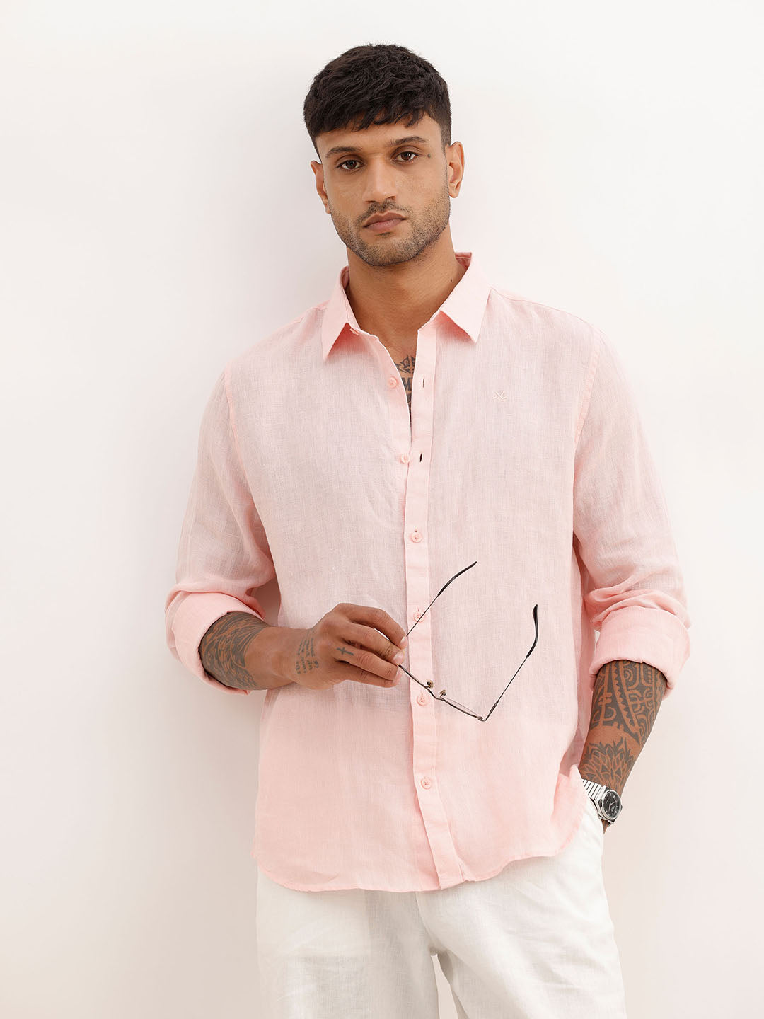 Solid 100% Premium Linen Shirt | Pink