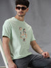 Wrogn Drip Green Crew Neck T-Shirt