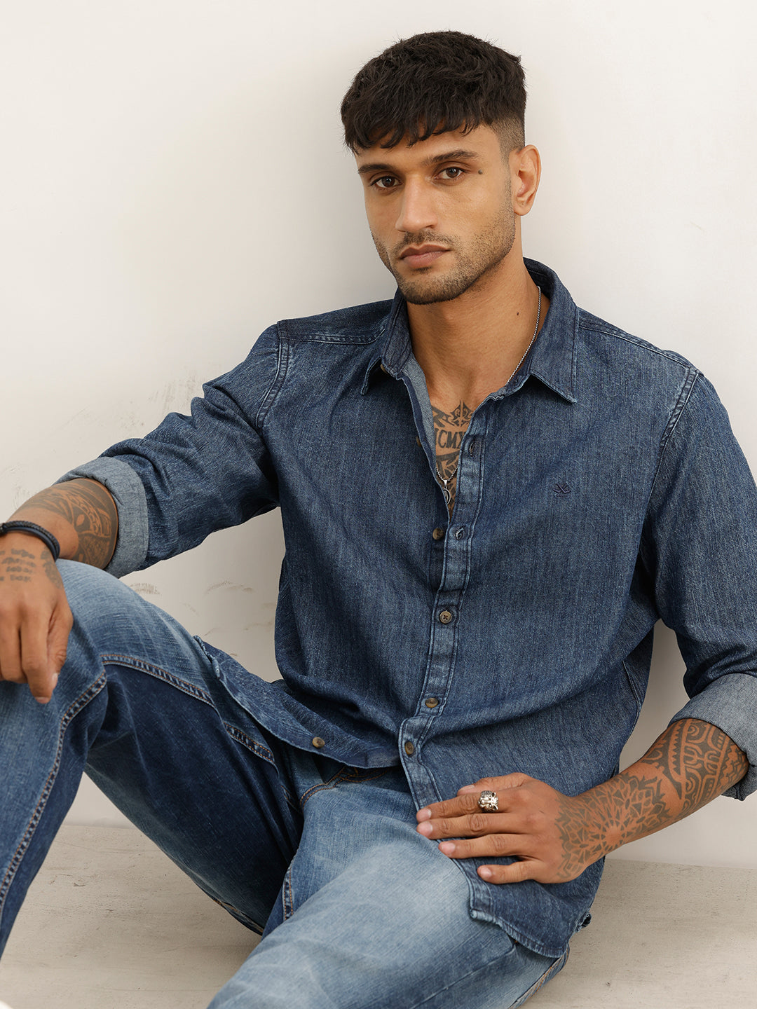Washed Regular Fit Denim Shirt | Blue
