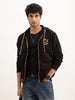 Classic Printed Zipper Hooded Sweatshirt | Black