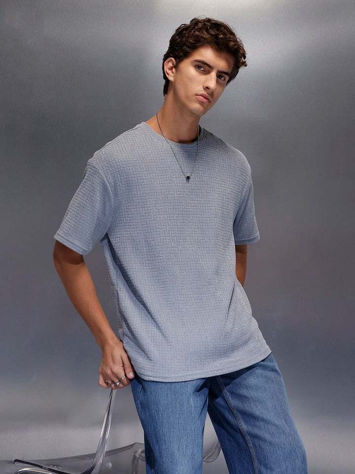 Men's Textured Oversized T-shirt  |  Blue
