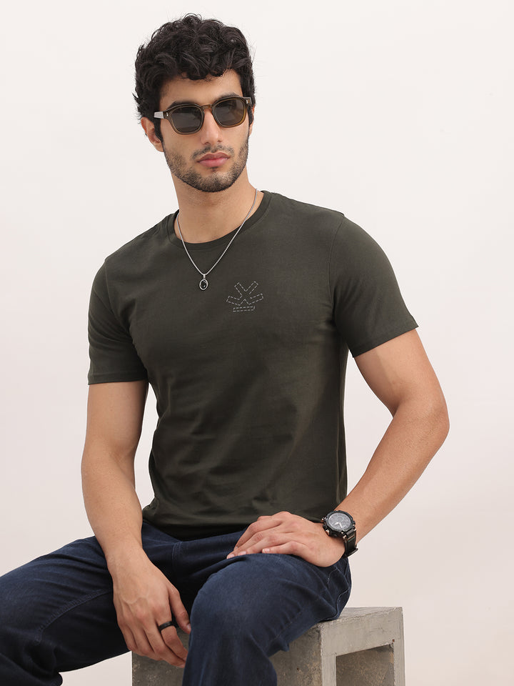 Regular Fit Placement Printed T-Shirt | Olive