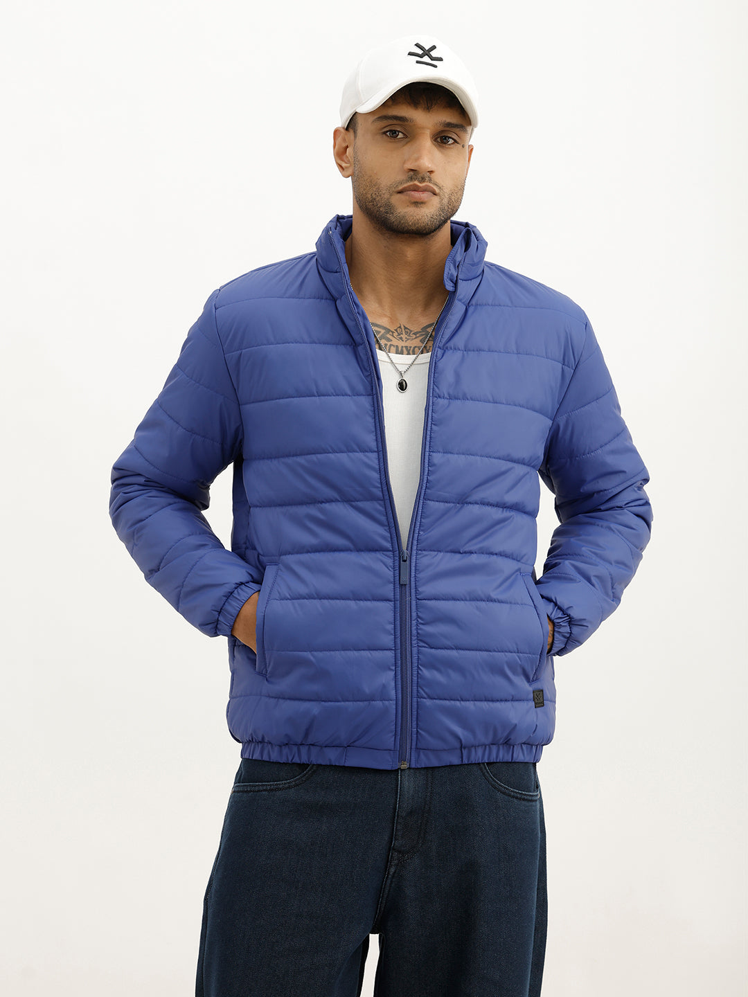 Solid Regular Fit Puffer Jacket | Blue