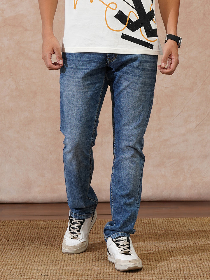 Casual Heavy Fade Straight Fit Jeans | Blue