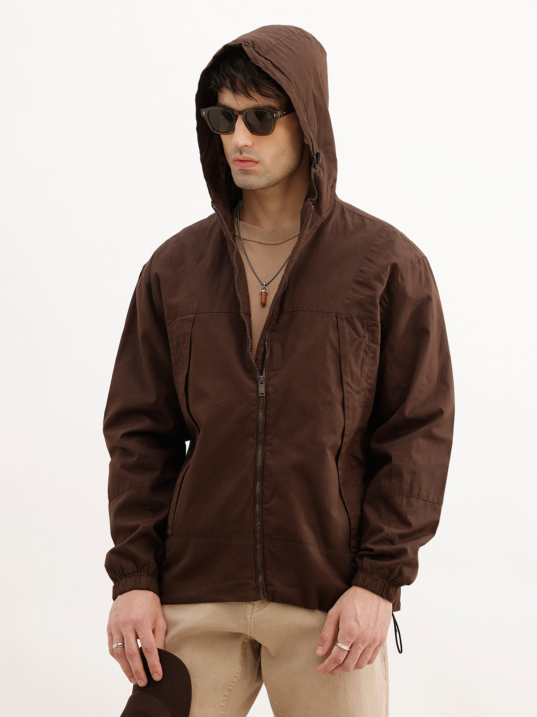 Solid Comfort Fit Hooded Jacket | Brown | WJK02FSCM1038W