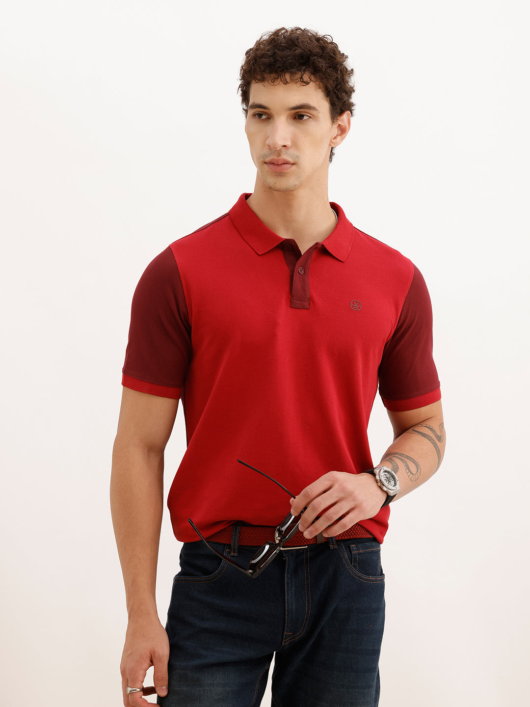 Slim Fit Panel Printed Polo T-Shirt | Rust