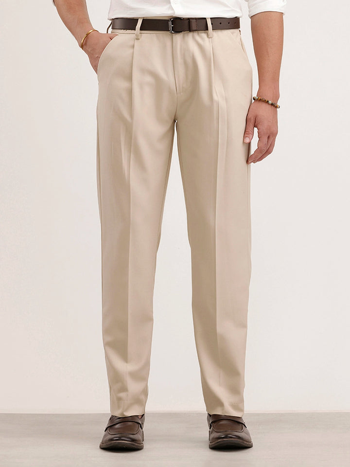 Anti Fit Pleated Trouser | Beige