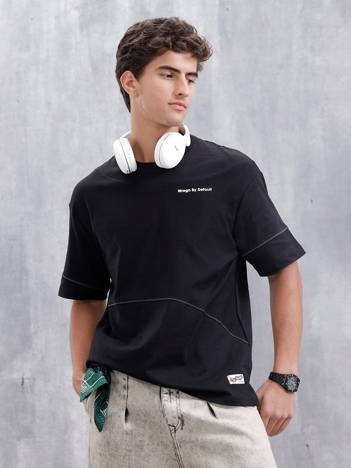 Casual Men Oversized Fit Tee With Flat Lock Detail | Black