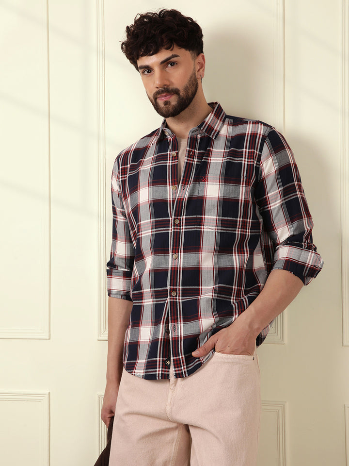 Large Scale Checks Cotton Shirt | Navy Blue