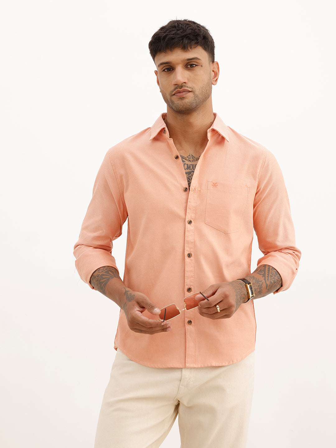Solid Regular Fit Full Sleeve Shirt | Orange | WWSH9180F
