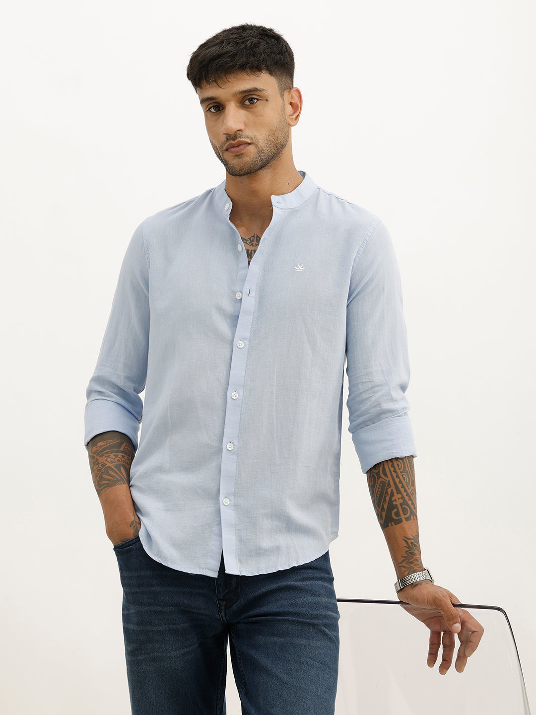 Solid Slim Fit Full Sleeve Shirt | Blue