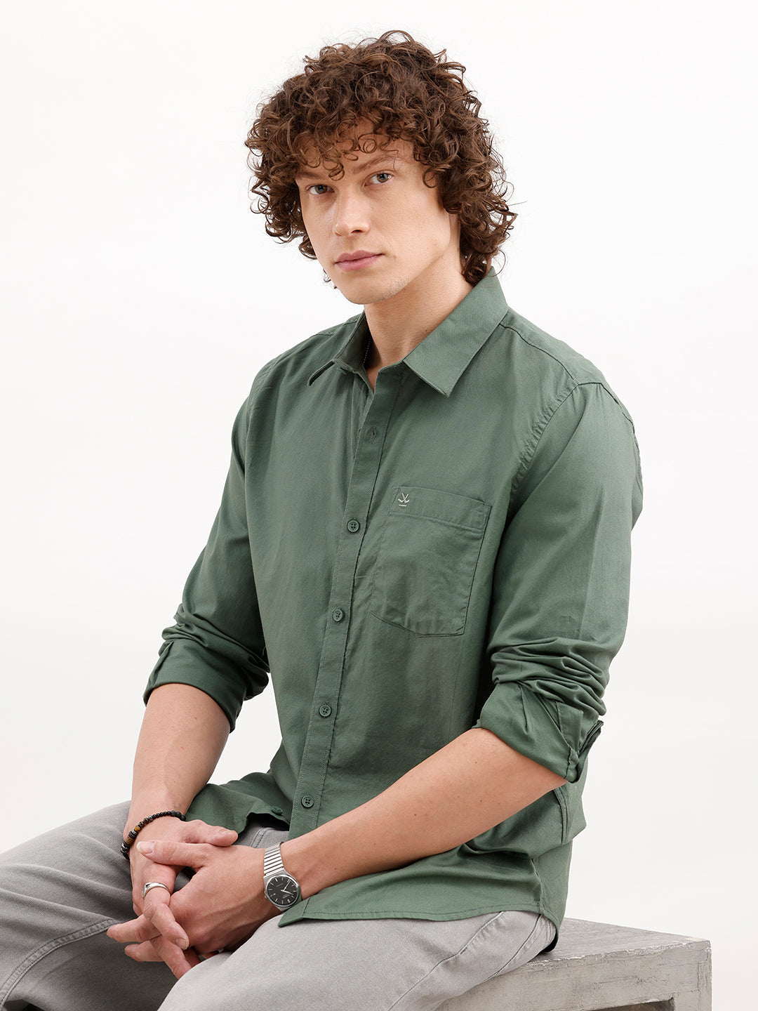 Solid Slim Fit Shirt | Green