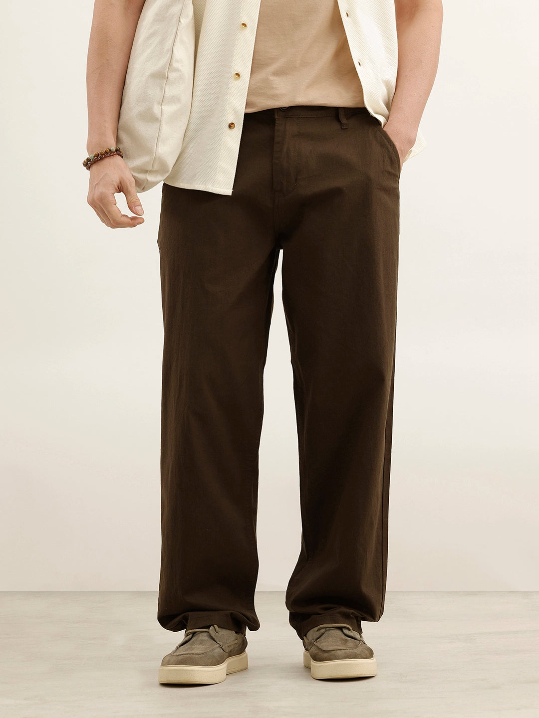 Loose Fit Cotton Trouser | Brown