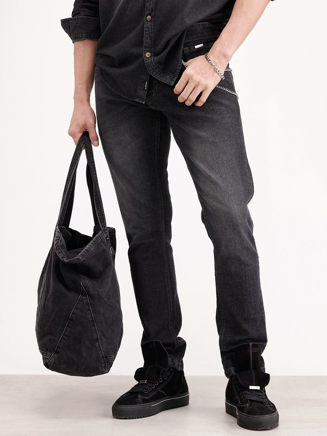 Faded Slim Fit Denim | Dark Grey
