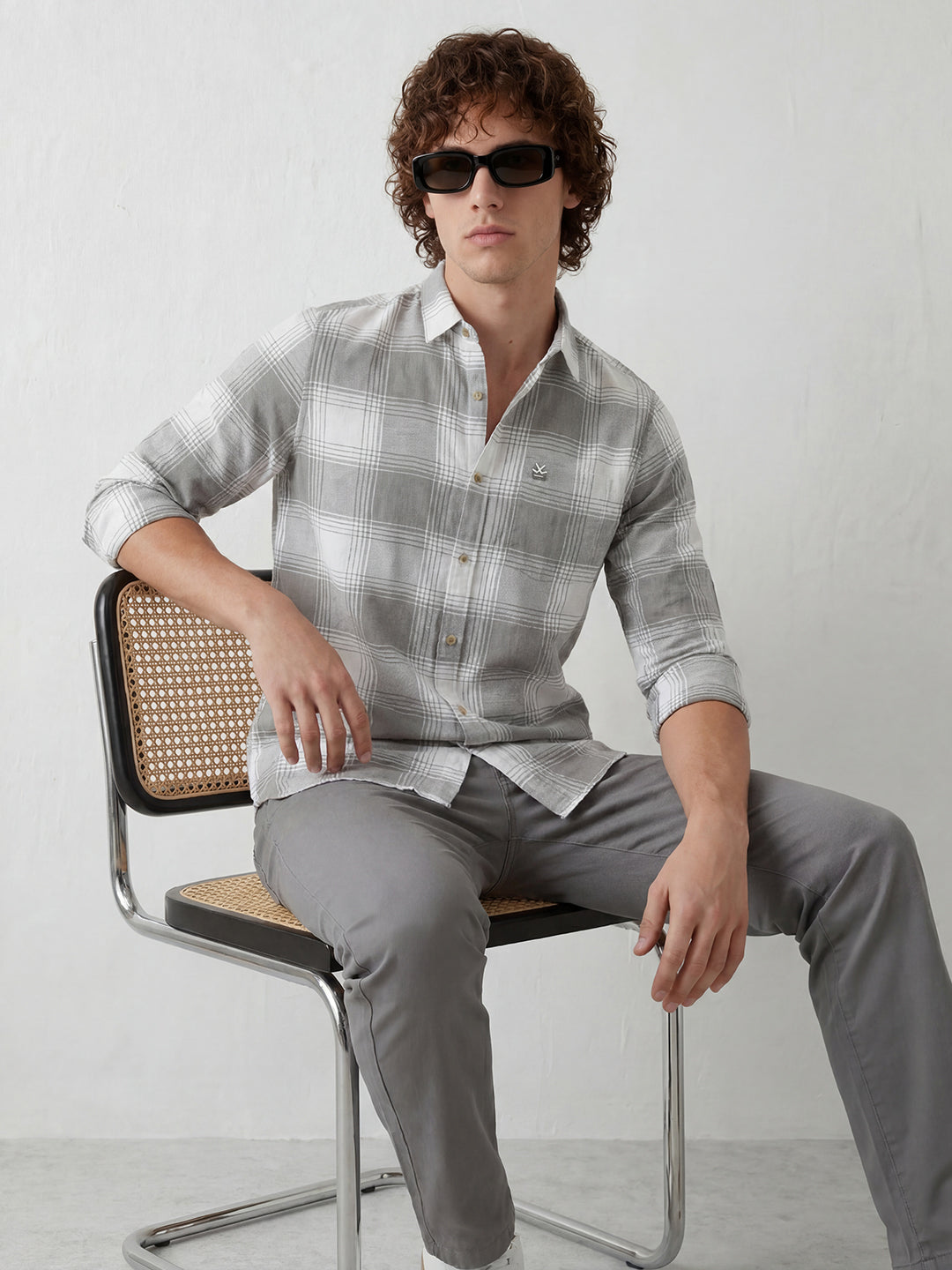 Regular Fit Checkered Shirt | Grey