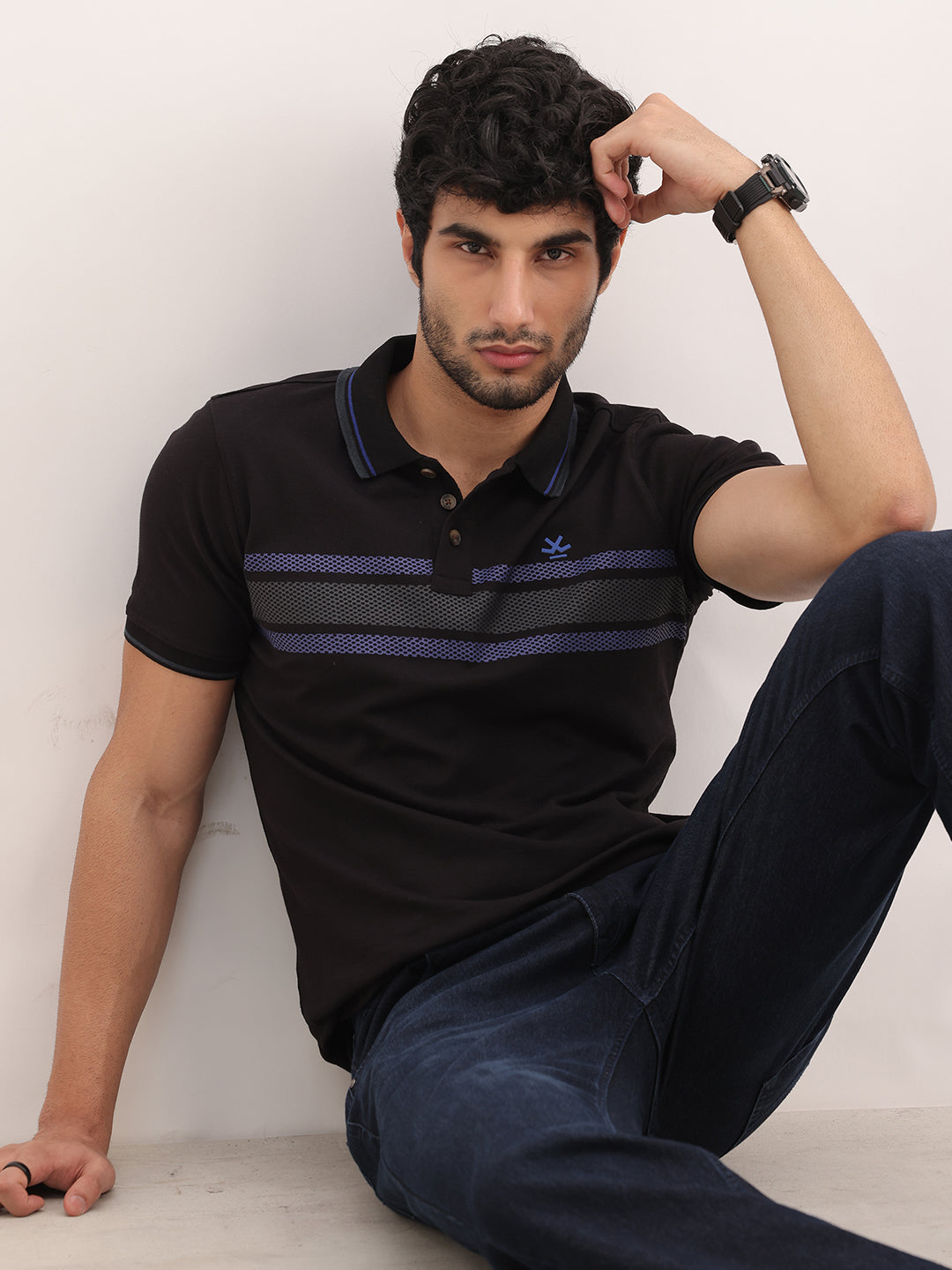 Slim Fit Tipping Collar Polo T-Shirt | Black