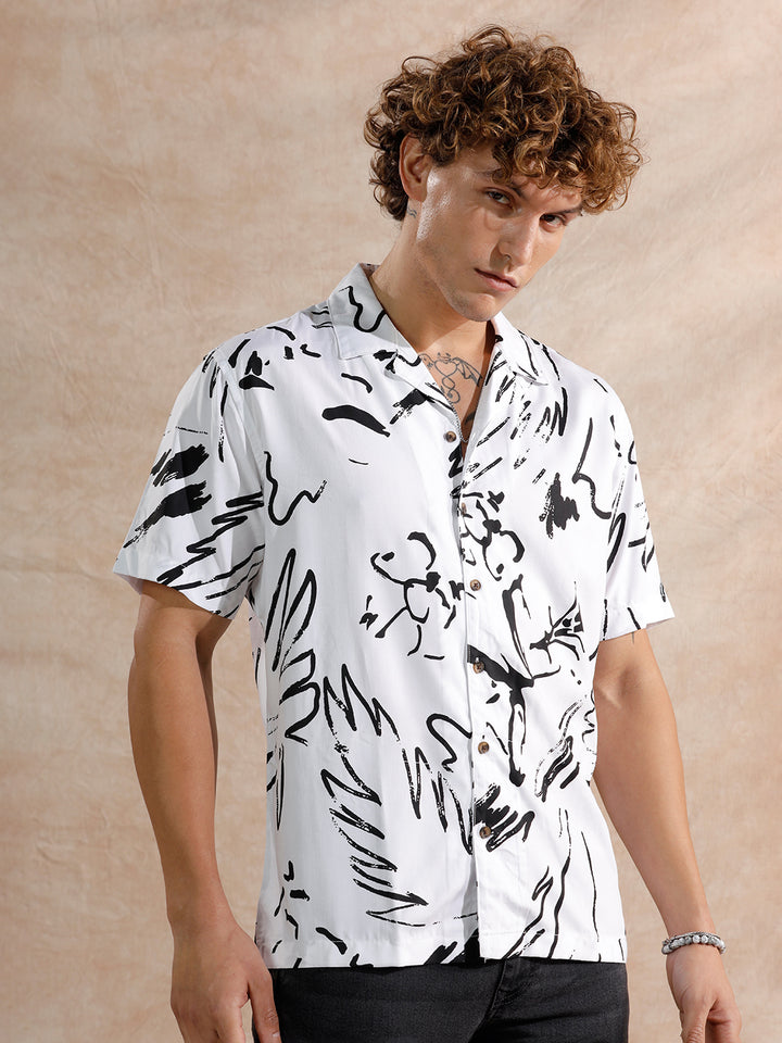 Fluid AOP Viscose Shirt | White
