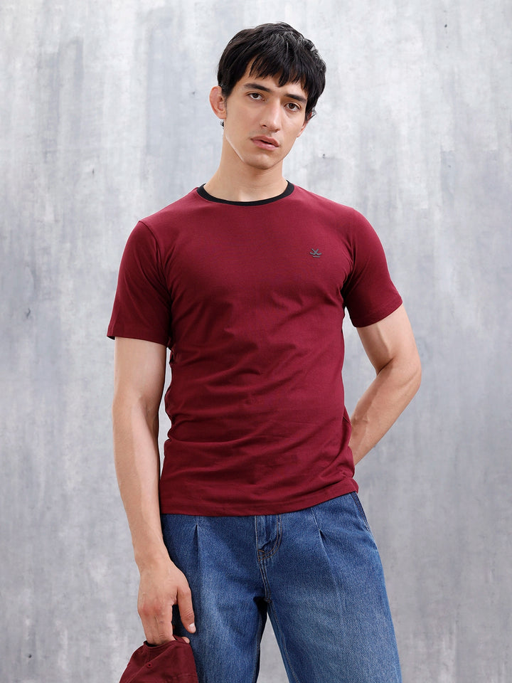 Men's Casual Regular Fit T-Shirt | Maroon