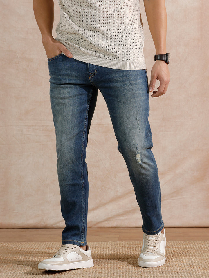 Solid Heavy Fade Skinny Crop Jeans | Blue