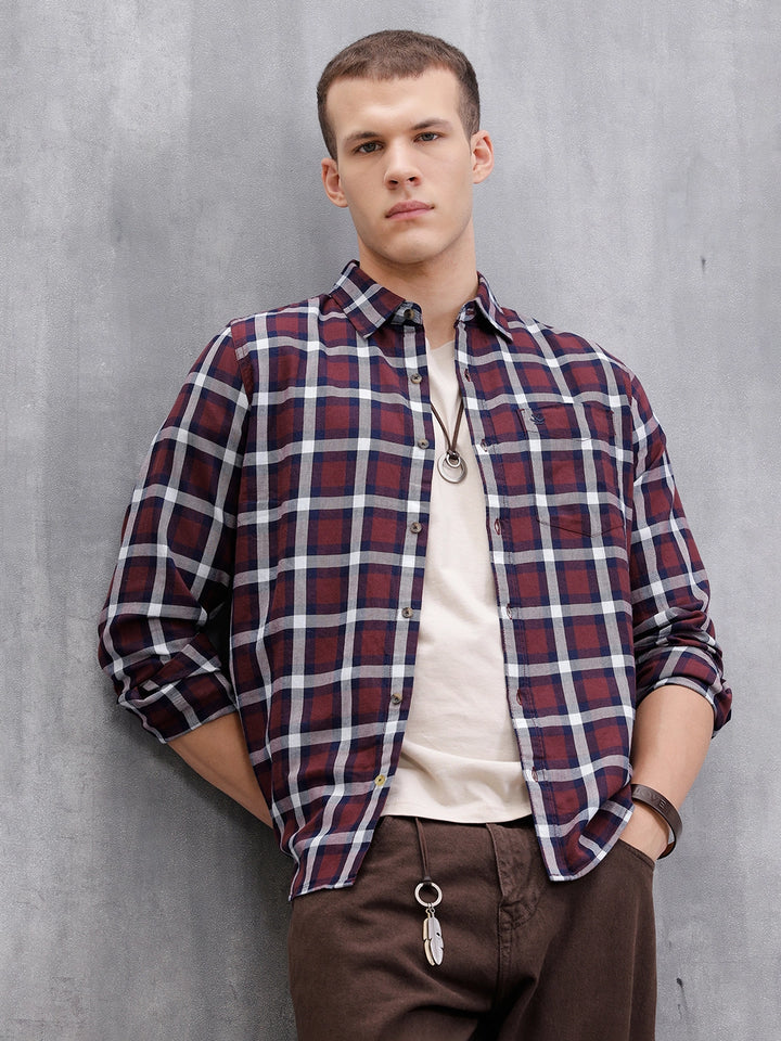 Pure Cotton Checkered Shirt | Brown
