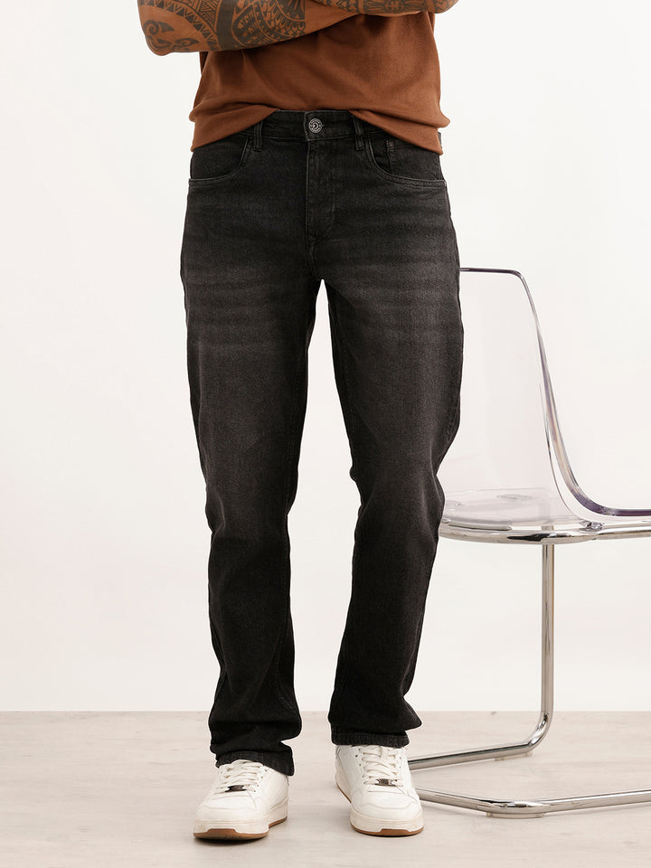 Faded Straight Fit Denim Jeans | Dark Grey