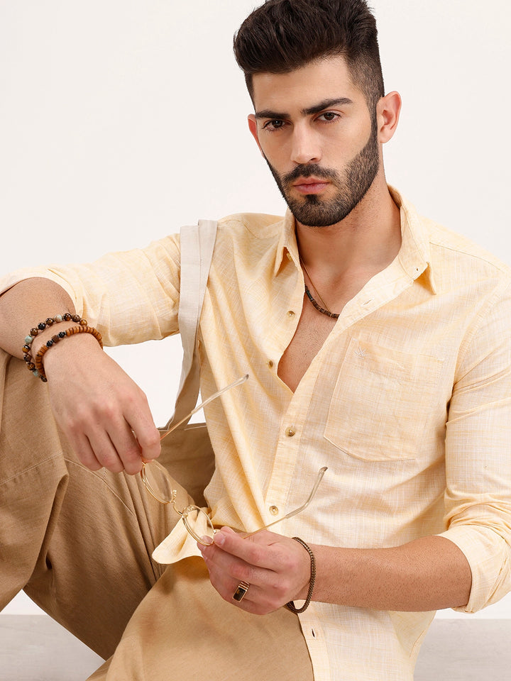 Solid Regular Fit Full Sleeves Shirt | Yellow