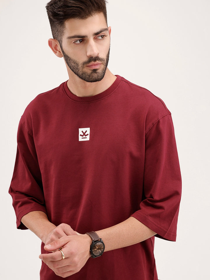 Solid Oversized 3/4 Sleeve T-Shirt | Maroon