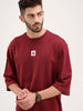 Solid Oversized 3/4 Sleeve T-Shirt | Maroon
