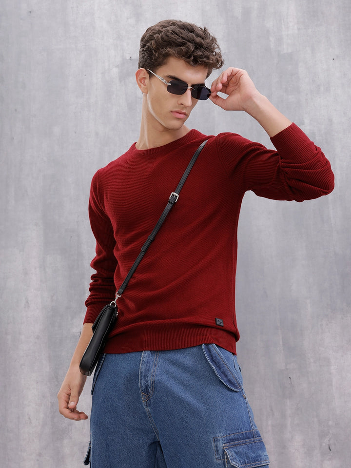 Solid Textured Pull Over | Maroon
