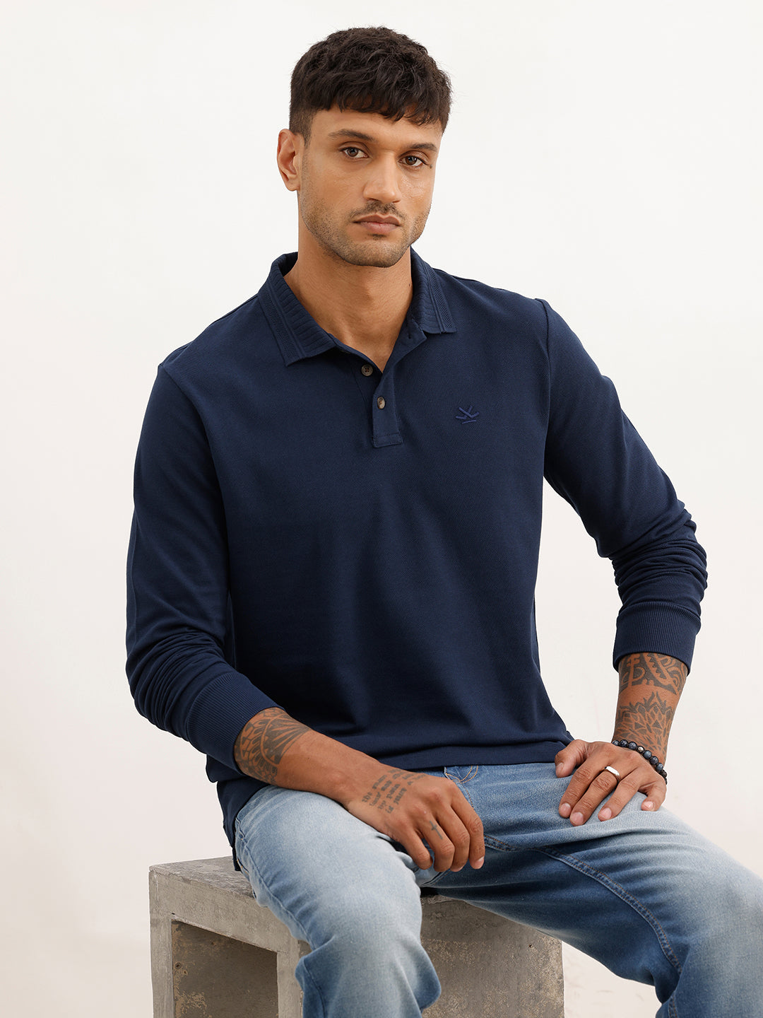 Solid Slim Fit Full Sleeve Polo T-Shirt | Teal | WPT02FSSL1605S