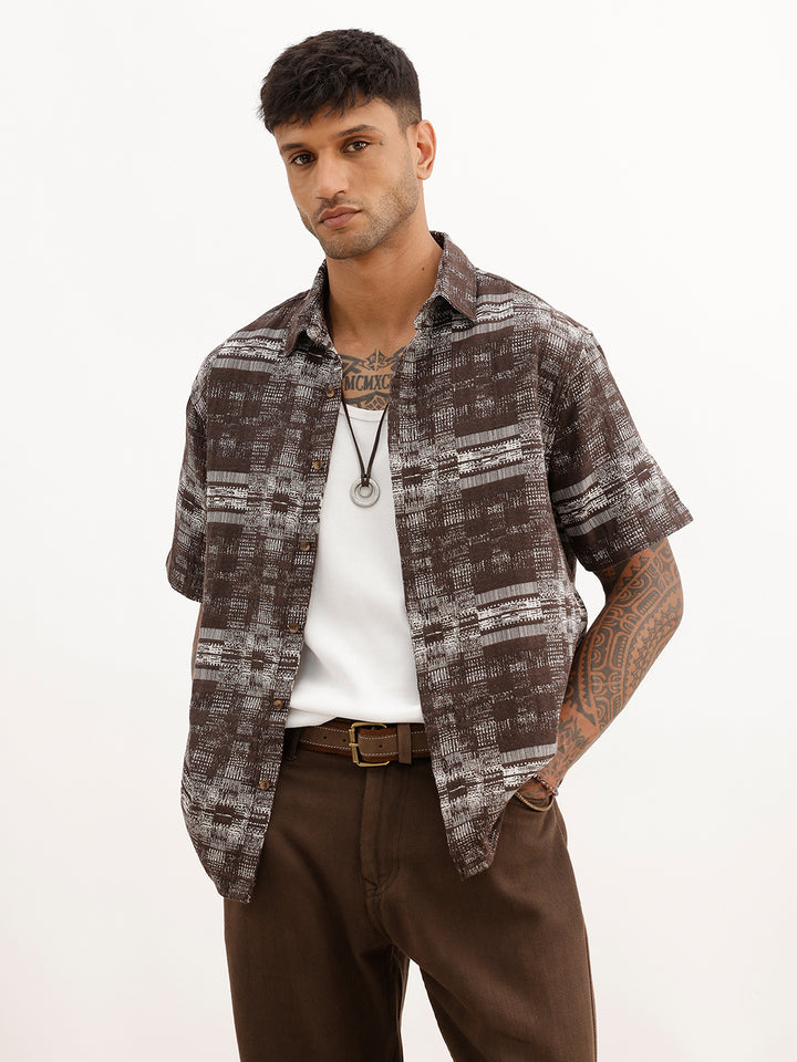 Classic Comfort Fit Jacquard Shirt | Brown