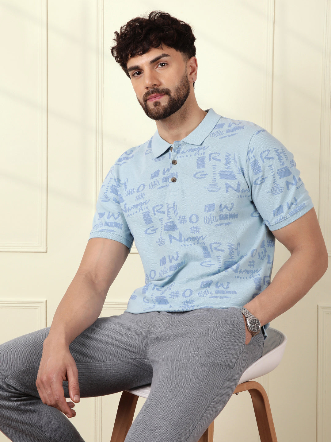 Wrogn Script AOP Polo T-Shirt