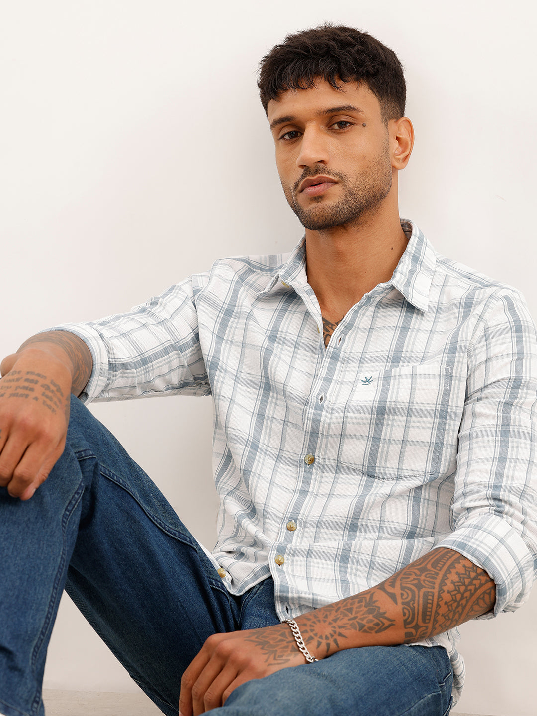 Regular Fit Checkered Shirt | White