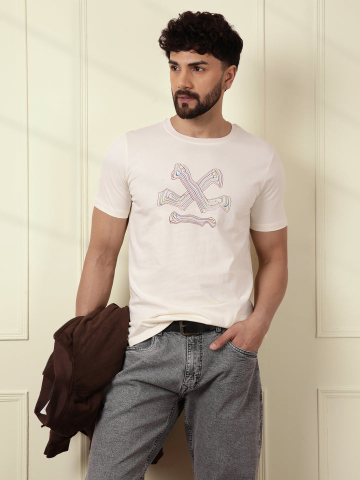 Fluid Printed Slim Fit T-Shirt | Off White