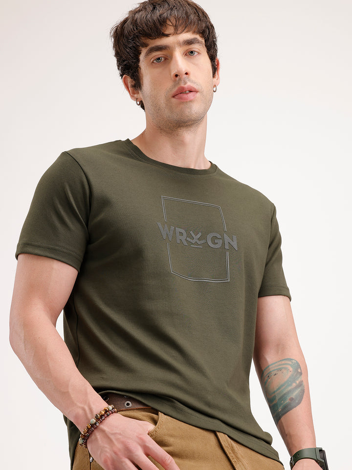 Solid Slim Fit HD Printed T-Shirt | Olive