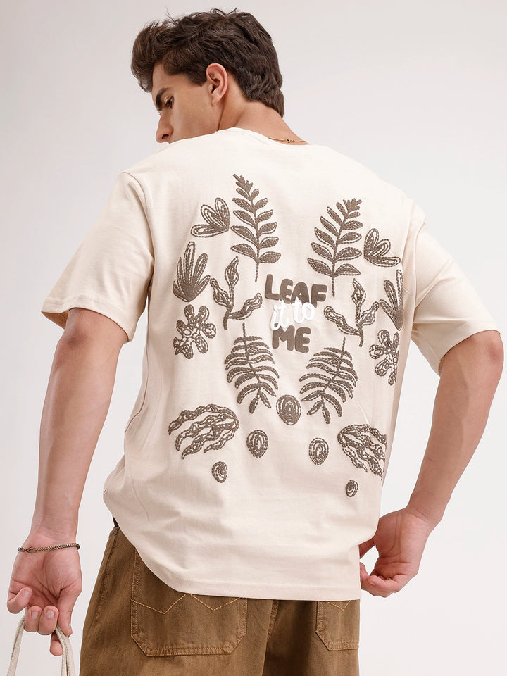 Oversized Puffer Back Printed T-Shirt | Beige