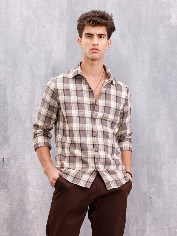 Textured Checkered Shirt | Brown